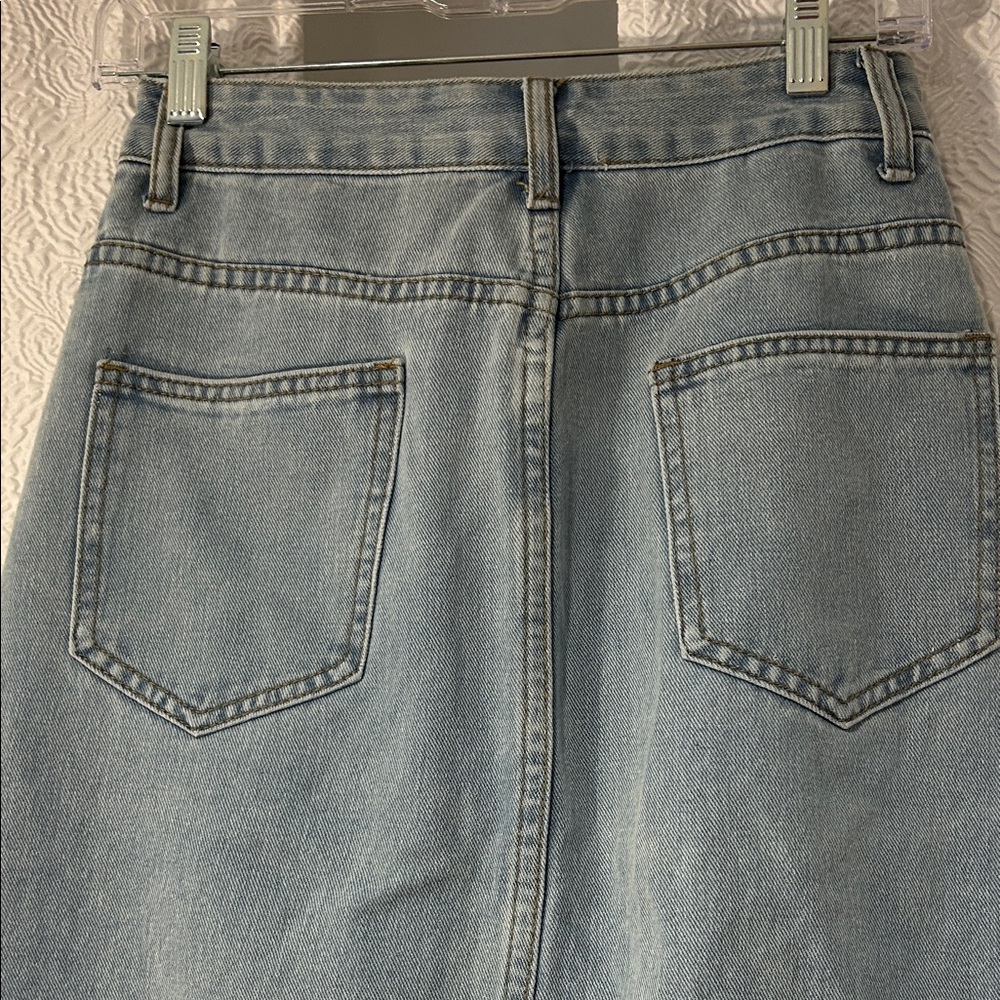Light Wash Denim Maxi Skirt with Front Slit - Picture 8 of 8